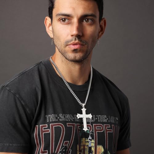 HZMAN Large Stainless Steel Christian Faith Cross Necklace for Men - color: Silver-1