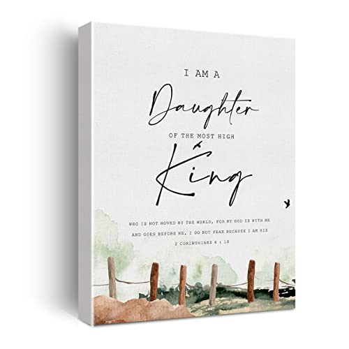 Inspirational Bible Verse Canvas Print Decor Watercolor I am a Daughter of the Most High King Religious Scripture Wall Painting Posters 12”X15”Home Office Decoration (Framed) - color: Daughter of King