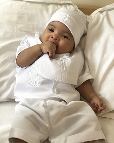 Infant Baby Boy's Girl's Christening Baptism Outfits Embroidered Cross Bib - color: New White