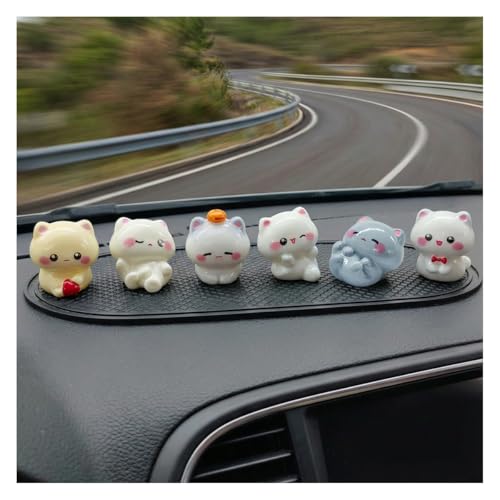 Craedli 6PCS Cute Cat Car Dashboard Decorations, Mini Resin Cats Figurines Rear View Mirror Accessories, Funny Center Console Ornament Car Interior Decoration for Office Desk Home(Cat) - size: Cat