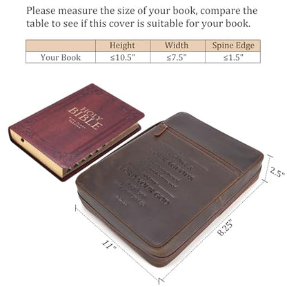 Polare Full Grain Leather Bible Cover Church Bag Bible Protective Book Holder Carrying Case Folder Organizer Portfolio - style: Dark Brown(Strong & Courageous)