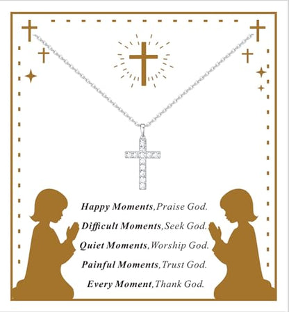 Birthstone Cross Necklace for Women,First Communion Gifts Easter Baptism Cross Jewelry Pendant Gift - color: 04April-Crystal White