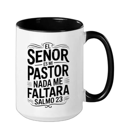 Spanish Christian With a Bible Verse Quote El Senor Es Mi Ceramic Mug, Black/White, 15oz - color: Black/White, size: 15 Ounces