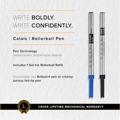 Cross Calais Rollerball Pen, Matte Metallic Midnight Blue, Black Ink - color: Matte Metallic Midnight Blue
