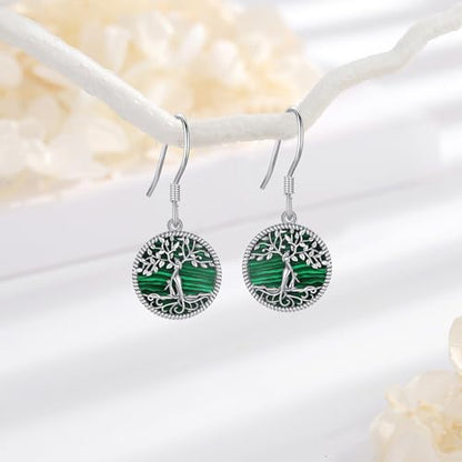 Vito Moonstone Turquoise Drop Earrings for Women, 925 Sterling Silver Hooks - style: Malachite Tree-1