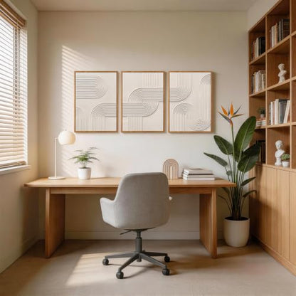 CHDITB 3D Textured Geometric Lines Framed Wall Art, Beige Relief Painting - color: 3d Line