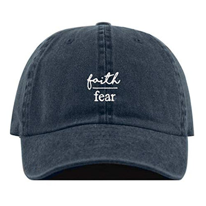 Faith is Greater Than Fear Baseball Hat, Embroidered Dad Cap, Unstructured Adjustable Strap Back (Multiple Colors) - color: Pigment Navy