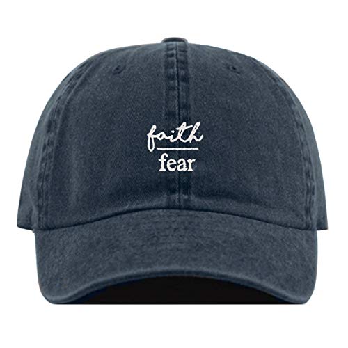 Faith is Greater Than Fear Baseball Hat, Embroidered Dad Cap, Unstructured Adjustable Strap Back (Multiple Colors) - color: Pigment Navy