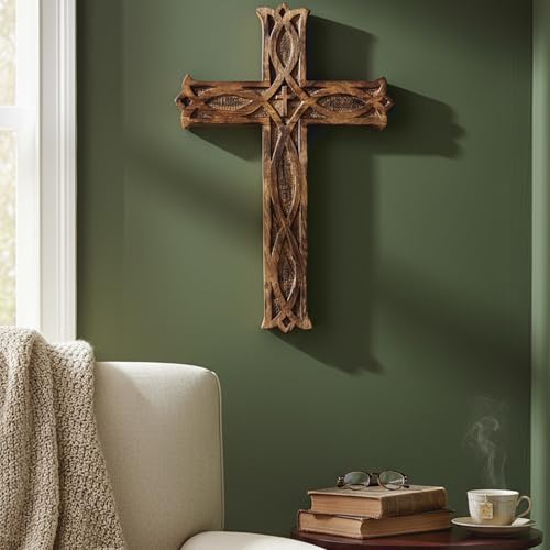 KSJONE Handmade Antique Design Rustic Look Wooden Wall Hanging Cross Decorative Religious Altar Spiritual Art Sculpture Home Living Room Décor Accessory for Christmas and Other Occasions (10 Inch) - size: 10"L x 6.5"W