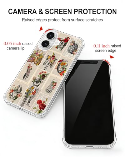 Body Anatomy Flowers Phone Case Compatible with iPhone 17, Skull Newspaper Aesthetic Phone Cover for iPhone 17 - color: Anatomy Aesthetic