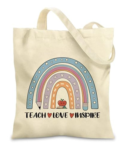 Women's Canvas Tote Bags with Inner Pockets & Metal Snap, Reusable Tote Bag for Girl's Vacation Travel Gym Shopping - color: Teacher