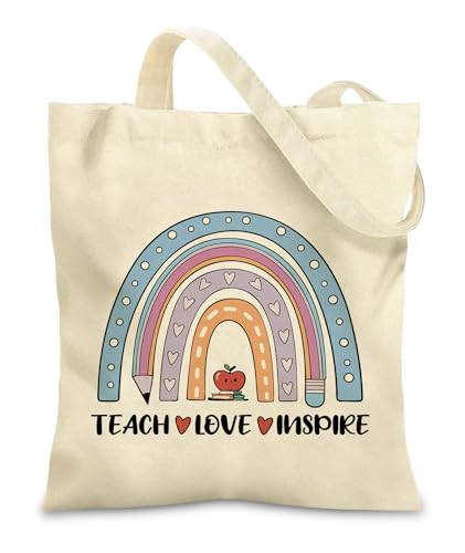 Women's Canvas Tote Bags with Inner Pockets & Metal Snap, Reusable Tote Bag for Girl's Vacation Travel Gym Shopping - color: Teacher