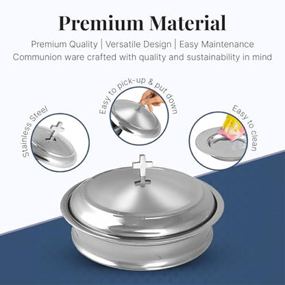 Communion Tray Set | Church Communion Tray Set | Stackable 1 Communions Tray with a Cover, 40-Hole Disk | Communions Supplies | Stainless Steel - Shiny Mirror Finish