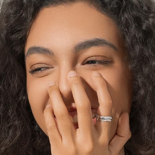 BORUO Fidget Stacking Ring, Waterproof Gold Plated, Three Row Size 4 - color: Waterproof 3mm 14K White Gold Plated Stainless Steel