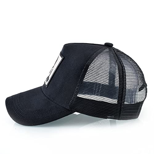 Animal Patch Mesh Trucker Baseball Cap Collection, Embroidered Design, Black - color: Black