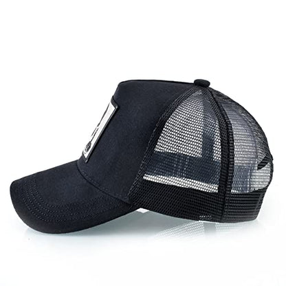 Animal Patch Mesh Trucker Baseball Cap Collection, Embroidered Design, Black - color: Black
