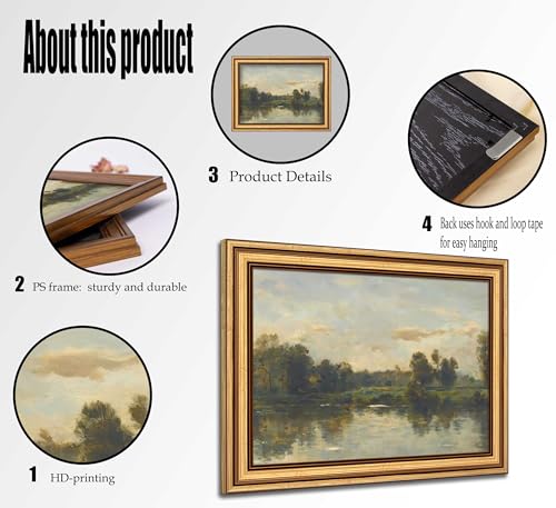 Gold Framed Vintage Wall Art Spring River Pond Landscape Painting Picture Wall Decor Rustic Nature Wilderness Scenery Poster Print Artwork for Living Room Bedroom Bathroom Farmhouse Home Decoration - color: River Pond, size: 11"L x 9"W