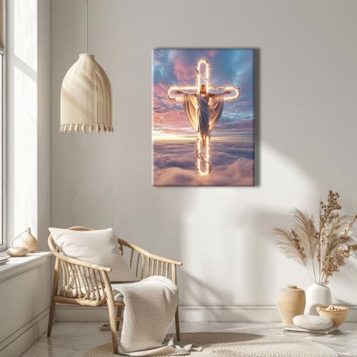 RJETZMU Jesus Cross Canvas Wall Art, Gallery Wrapped Christian Print, 12x16 - color: Beautiful Jesus, size: 16"L x 12"W