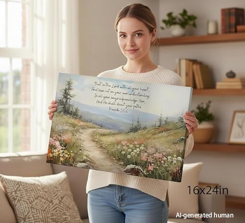 YOXORDQ Bible Verses Proverbs 3：5-6 Canvas Wall Art,24x16in - color: Scripture Flower, size: 24"L x 16"W