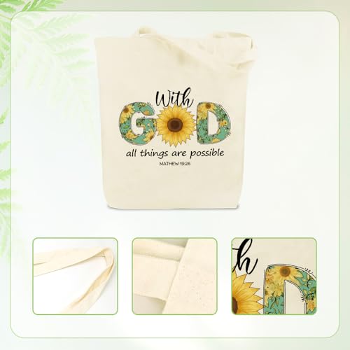 Christian Gifts for Women Faith With God All Things Are Possible Religious Bible Verse Canvas Tote Bag with Handles Inspirational Spiritual Birthday Christmas Gifts for Best Friend Sister Coworkers