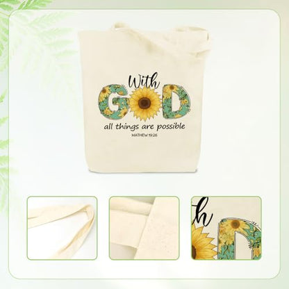 Christian Gifts for Women Faith With God All Things Are Possible Religious Bible Verse Canvas Tote Bag with Handles Inspirational Spiritual Birthday Christmas Gifts for Best Friend Sister Coworkers