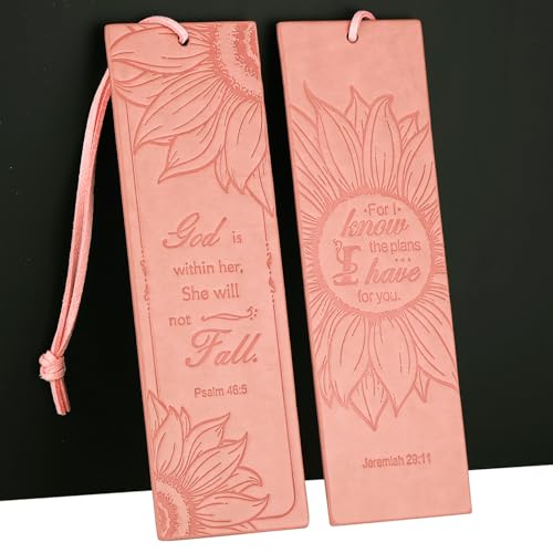 2 Pcs Sunflower Christian Leather Bookmarks for Women, Pink Christian Gifts for Women Book Marks for Reading Women (Pink) - style: Pink
