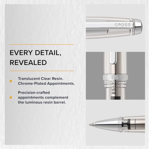 Cross Lume Translucent Translucent Clear Resin Ballpoint Pen - Chrome-Plated Appointments - Black Fine-Tip Ballpoint - 0.27mm Line Width - Lifetime Mechanical Warranty - color: Clear
