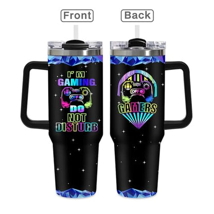40oz Gamer Insulated Tumbler, Gaming Gifts for Boys Teenager Men, Gradient Gamepad Coffee Mug, Double Wall Stainless Steel Travel Cup with Handle Straw, Game Controller Present for Son Teen Birthday - color: Game-D-76