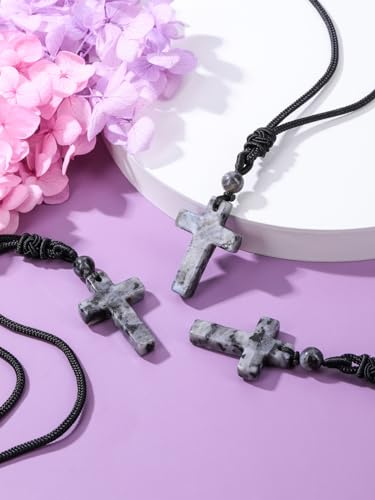 Top Plaza Healing Crystal Cross Necklace for Men - color: Labradorite