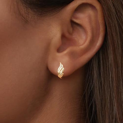 Turquoise Cross Hoop Earrings for Women 14K Gold Plated Infinity Angel Feather Pearl Turquoise Cross Star Hypoallergenic Post Christan Everyday Huggie Jewelry Gift - color: Gold Wings