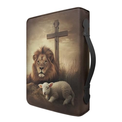 Bible Cover Case for Women Men Large Size Bible Holder with Bookmark Bible Carrying Case ladies Bible Bag,Size M-2XL - color: Lion Sheep, size: X-Large