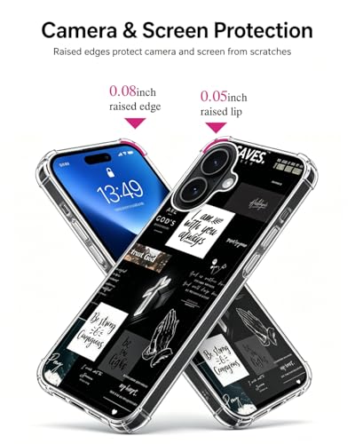 Christian Quotes Phone Case Compatible with iPhone 17, Black Aesthetic Collage Phone Cover for iPhone 17 - color: Christian Quotes