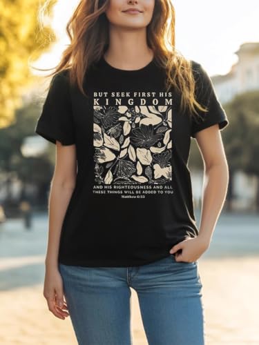 Christian Bible Verse T Shirts for Women - color: Black1, size: Medium