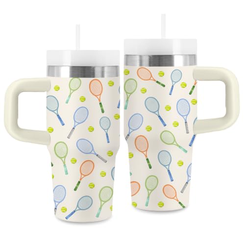 Tennis Kids 14 oz Tumbler with Handle and Straw, Stainless Steel Insulated Cup, BPA Free Tumblers Birthday Gift for Tennis Lover, Boys and Girls, Outdoor Sports, Travel - color: Tennis1