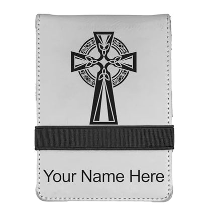 LaserGram Mini Padfolio with Notepad and Pen, Celtic Cross, Personalized Engraving Included (White) - color: White
