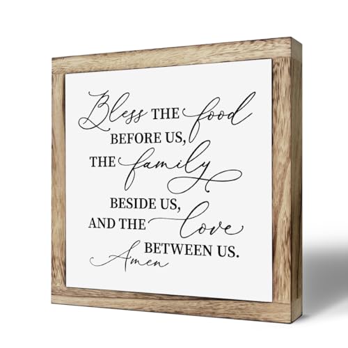 Bless the Food Before Us Wooden Plaque - Farmhouse Kitchen Decor, Table Shelf Sign, Christian Home Decor - color: Christian 04