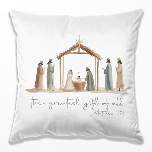 Christian Nativity Pillow Covers 18x18, Religious Home Decor, Birth of Jesus Bible Verse Matthew 1:21 Throw Pillow Covers for Church Nursery Home Living Room Bedroom Sofa Couch - color: 02 Color
