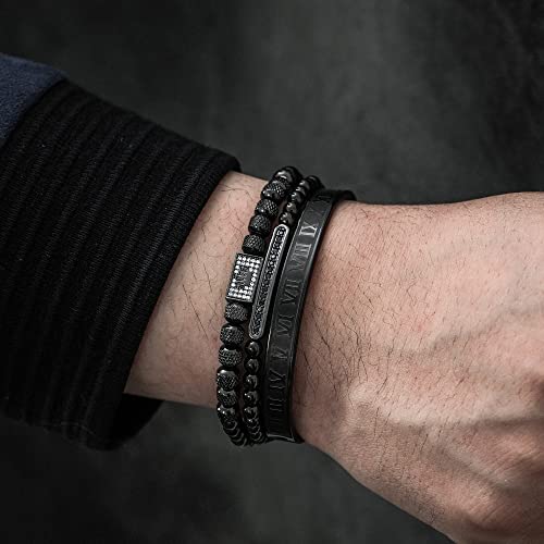 WFYOU Stainless Steel Bracelets for Men Gold Cuff Bracelet Birthday Gifts - color: Black 8