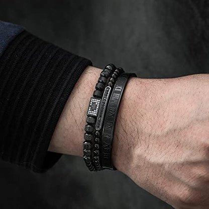 WFYOU Stainless Steel Bracelets for Men Gold Cuff Bracelet Birthday Gifts - color: Black 8