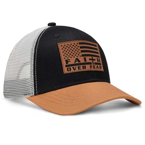 Jesus Hat Christian Gifts for Men American Flag Hats Faith Over Fear Hat Fathers Day Christmas Birthday Gifts for Friend - color: Black-1