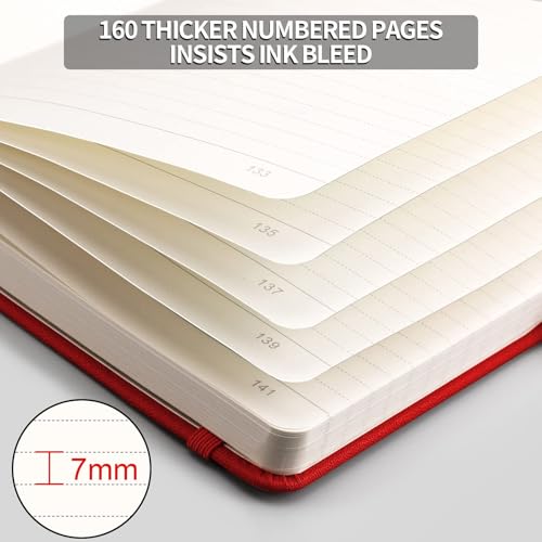 AHGXG Lined Journal Notebook, 320 Numbered Pages, A5 (5.75'' X 8.38'') - color: Red, size: A5