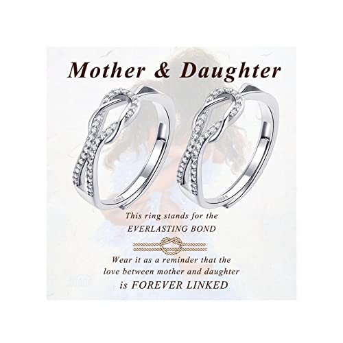 MOROTOLE To My Mom Sterling Silver Ring, Love Knot Silver Ring for Women Forever Linked You And Mom Rings Adjustable Thumb Rings Mother Gifts… - color: Knot Rings * 2 (Mother & Daughter Card * 2)