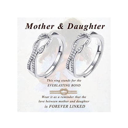 MOROTOLE To My Mom Sterling Silver Ring, Love Knot Silver Ring for Women Forever Linked You And Mom Rings Adjustable Thumb Rings Mother Gifts… - color: Knot Rings * 2 (Mother & Daughter Card * 2)