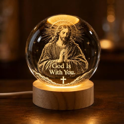 3D God is with You K9 Crystal Ball Night Light, Christian LED Gift - size: 3.15 inches