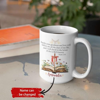 Bible And Daisy Coffee Mug, Customized Name Christian Cup, Gift For Daughter, Religious Themed Accent Mug 11oz 15oz, Personalized Cross Ceramic Cup, Custom Bible Verse Mug - color: XUA-624-2337-Daisy Bible With Dove