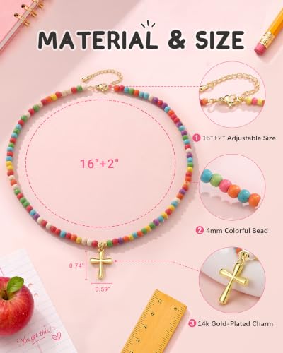 PINKDODO Colorful Bead Cross Necklace First Day of Kindergarten Pre K Gifts - style: Kindergarten