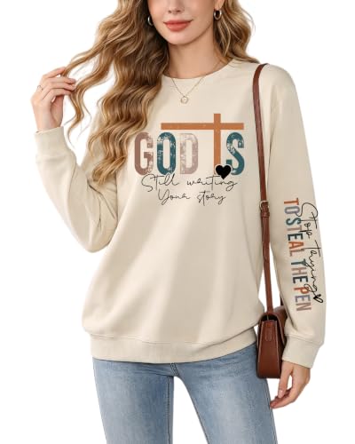 Christian Sweatshirts for Women Jesus Long Sleeve Graphic Shirts - color: Beige, size: XX-Large