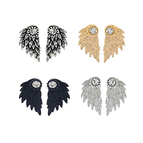 4 Pairs Retro Stereo Angel Wings Earrings for Women Fashion Feather Zircon Earrings Jacket Punk Gothic Jewelry