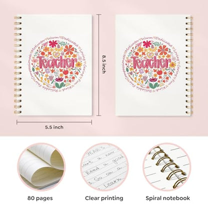 VONTP Boho Floral Teacher Spiral Notebook Journal, 5.5x8.3 Inch - color: 006-teacher