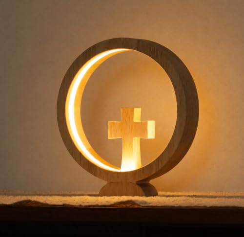 Wooden Cross Night Light, Warm Light, Dimmable